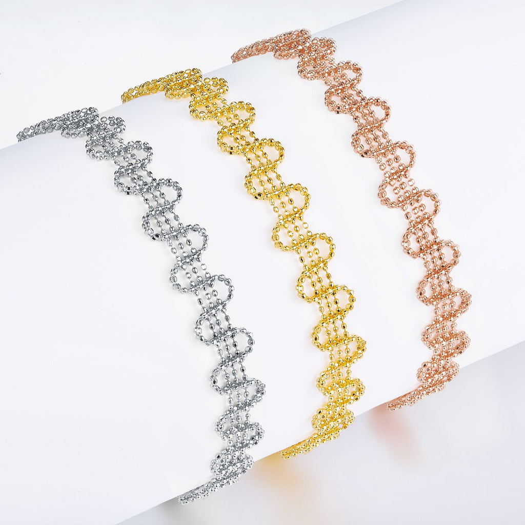Bracelet Chaîne Ondulée Trèfle en Argent Sterling S925 19 cm Ajustable 8 mm Platine - IVOIRART.COM