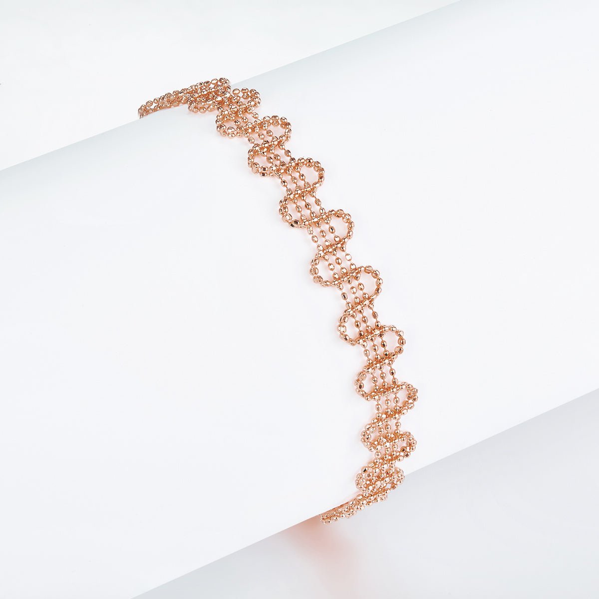 Bracelet Chaîne Ondulée Trèfle en Argent Sterling S925 19 cm Ajustable 8 mm Platine - IVOIRART.COM