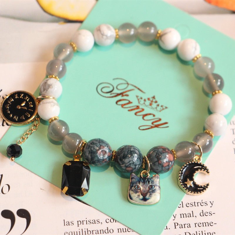 Bracelet chat en agate pierre naturelle — Bijou féminin élégant et symbolique... - IVOIRART.COM