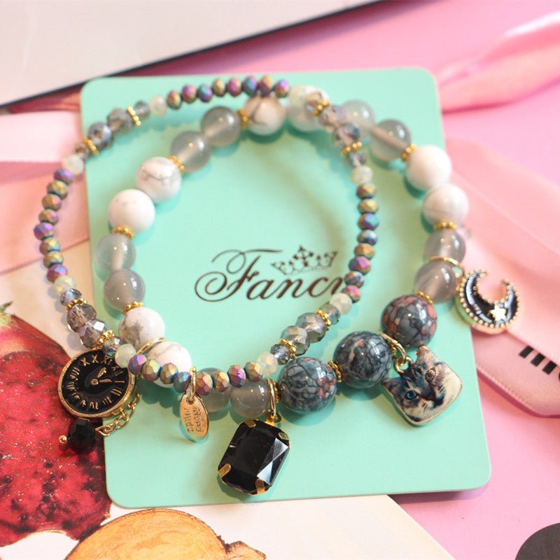 Bracelet chat en agate pierre naturelle — Bijou féminin élégant et symbolique... - IVOIRART.COM