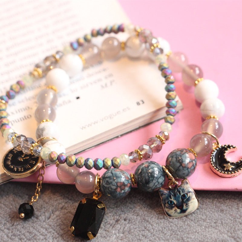 Bracelet chat en agate pierre naturelle — Bijou féminin élégant et symbolique... - IVOIRART.COM