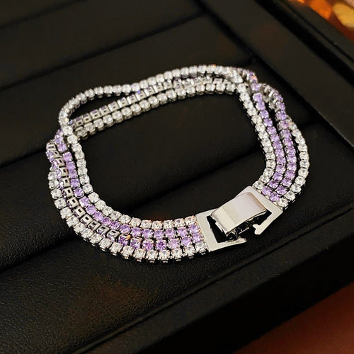 Bracelet coulissant en plaqué or 18K multicolore avec zircone ovale délicat chic - IVOIRART.COM