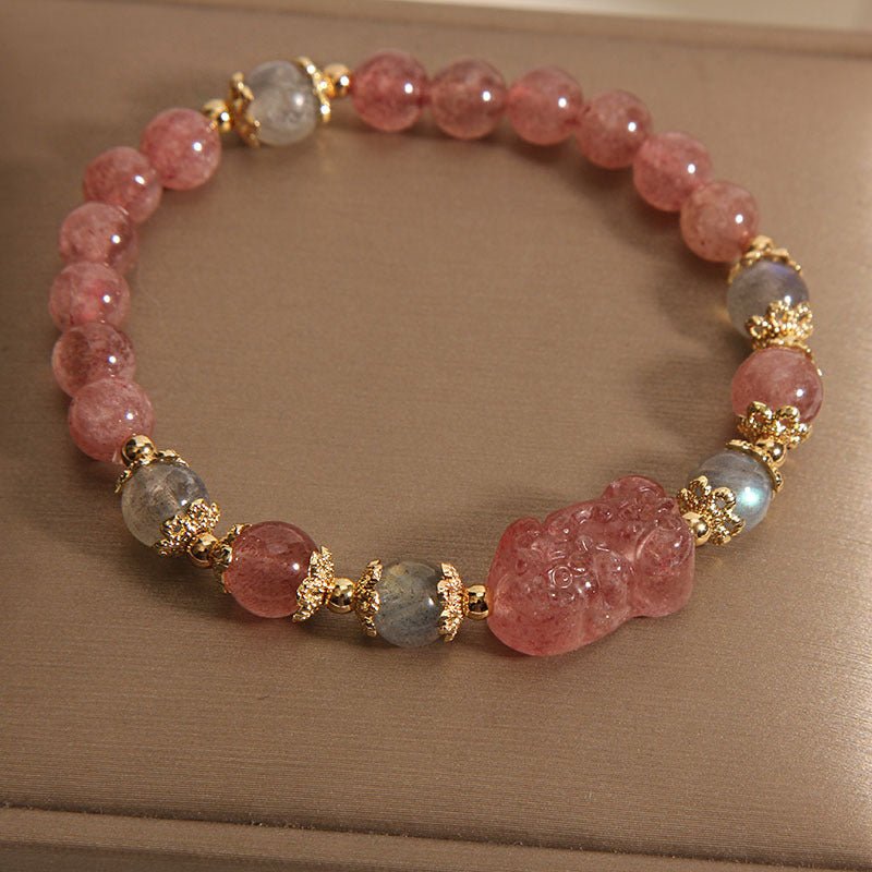 Bracelet cristal fraise naturel Brave pour femme, élégant style Japon Corée chic - IVOIRART.COM