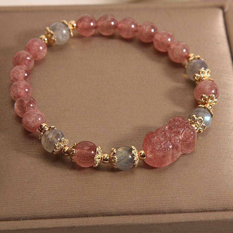 Bracelet cristal fraise naturel Brave pour femme, élégant style Japon Corée chic - IVOIRART.COM