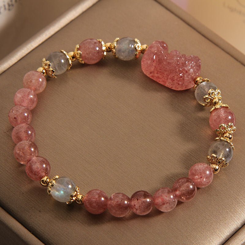 Bracelet cristal fraise naturel Brave pour femme, élégant style Japon Corée chic - IVOIRART.COM
