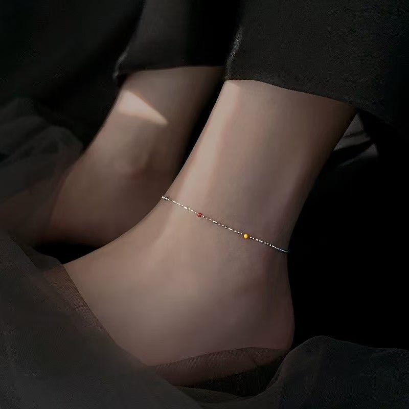 Bracelet de cheville 1 pièce en argent sterling 999 émaillé multicolore, style bohème minimaliste, pour plage estivale, usage quotidien et cadeaux femme - IVOIRART.COM