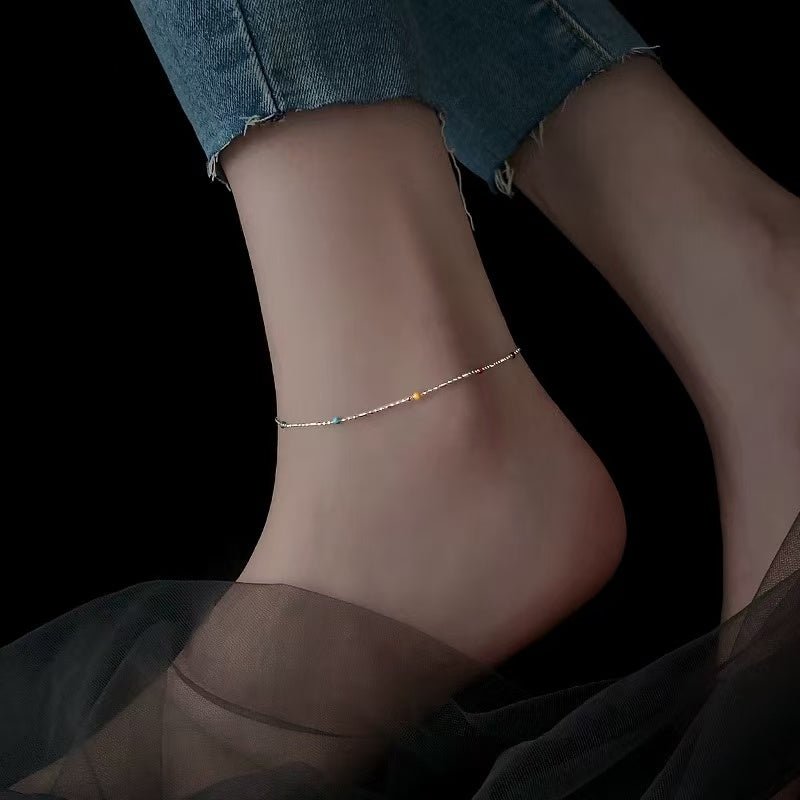 Bracelet de cheville 1 pièce en argent sterling 999 émaillé multicolore, style bohème minimaliste, pour plage estivale, usage quotidien et cadeaux femme - IVOIRART.COM