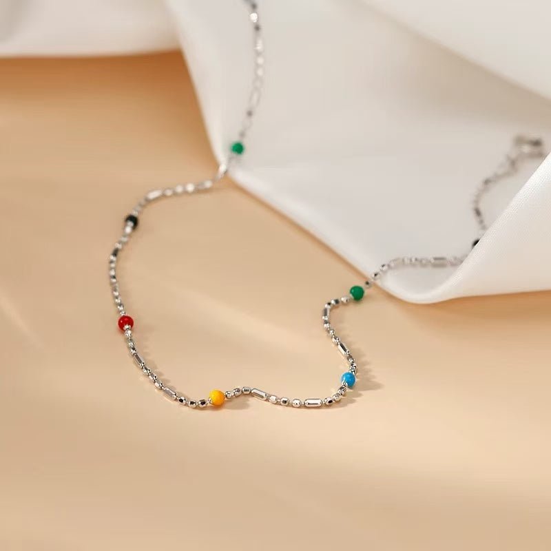 Bracelet de cheville 1 pièce en argent sterling 999 émaillé multicolore, style bohème minimaliste, pour plage estivale, usage quotidien et cadeaux femme - IVOIRART.COM
