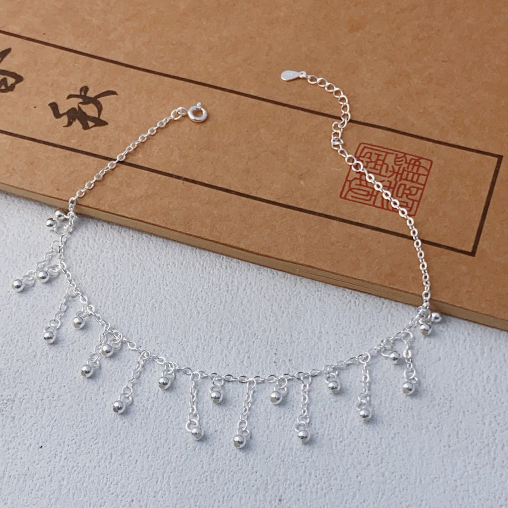 Bracelet de cheville ajustable en argent sterling 999 à pampilles multiples, style minimaliste élégant - IVOIRART.COM
