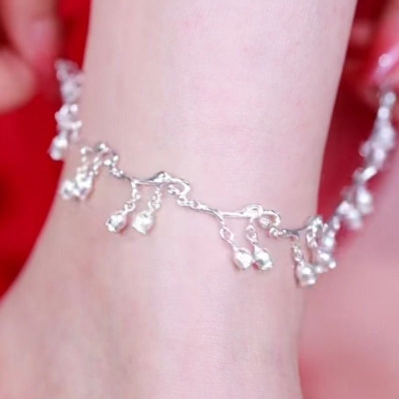 Bracelet de cheville ajustable en argent sterling 999 avec pampille muguet, style fée forêt, pour plage d'été et cadeaux romantiques pour femmes - IVOIRART.COM