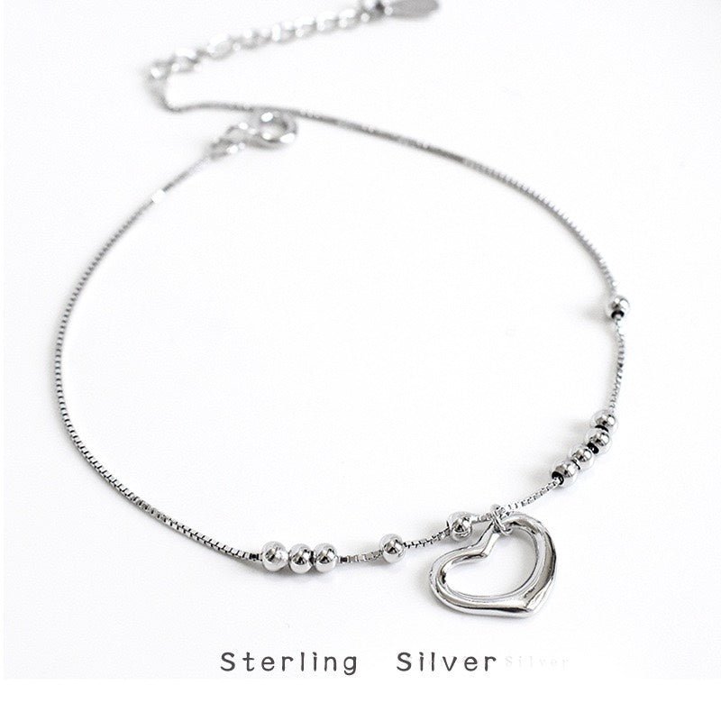Bracelet de cheville ajustable en argent sterling 999 chaîne boîte cœur creux style minimaliste estival pour femmes - IVOIRART.COM