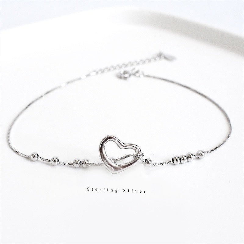 Bracelet de cheville ajustable en argent sterling 999 chaîne boîte cœur creux style minimaliste estival pour femmes - IVOIRART.COM