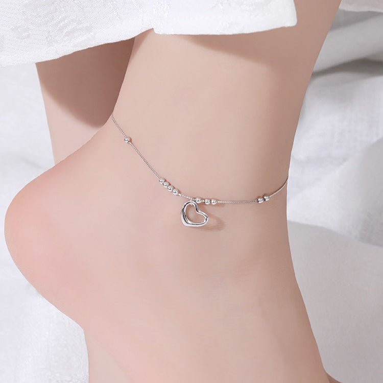 Bracelet de cheville ajustable en argent sterling 999 chaîne boîte cœur creux style minimaliste estival pour femmes - IVOIRART.COM