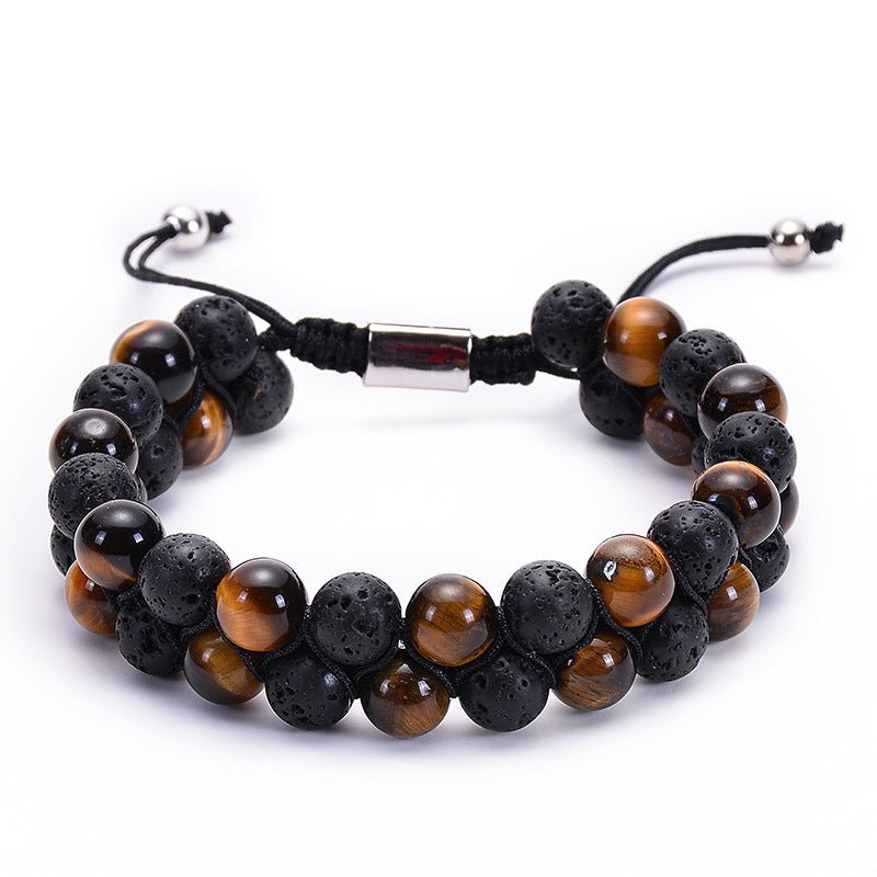 Bracelet Double Rang en Pierre Naturelle Œil de Tigre et Pierre de Lave - IVOIRART.COM