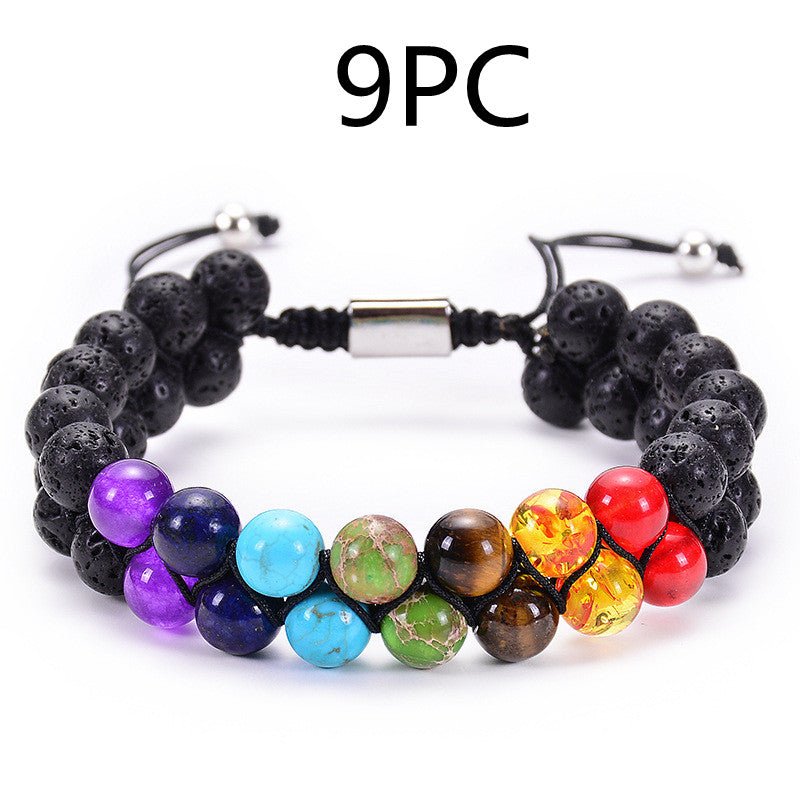 Bracelet Double Rang en Pierre Naturelle Œil de Tigre et Pierre de Lave - IVOIRART.COM