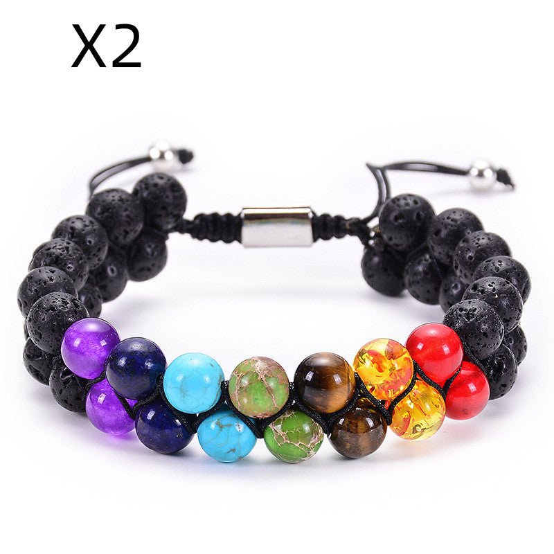 Bracelet Double Rang en Pierre Naturelle Œil de Tigre et Pierre de Lave - IVOIRART.COM