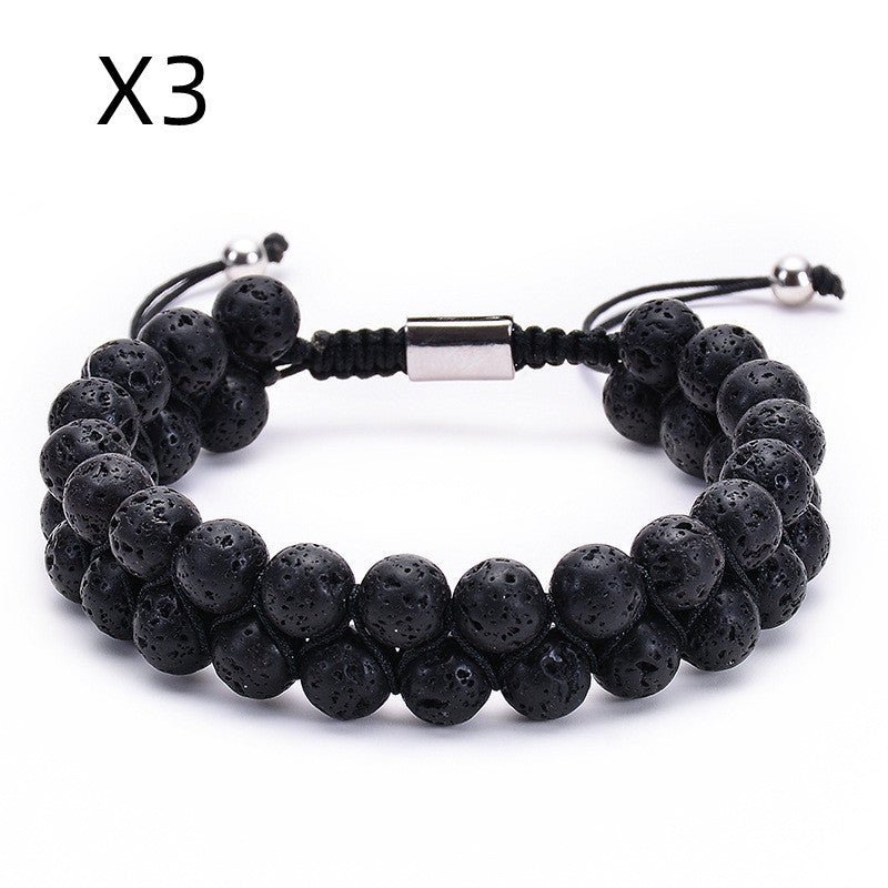 Bracelet Double Rang en Pierre Naturelle Œil de Tigre et Pierre de Lave - IVOIRART.COM