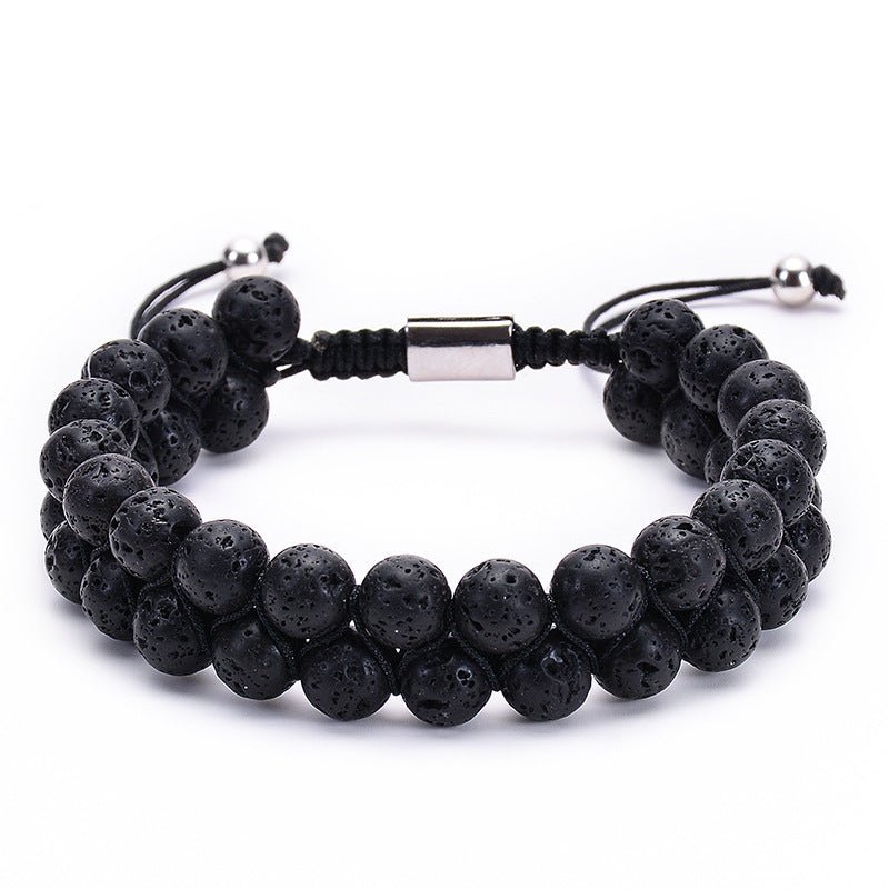 Bracelet Double Rang en Pierre Naturelle Œil de Tigre et Pierre de Lave - IVOIRART.COM