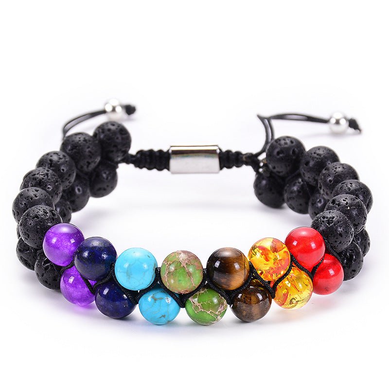 Bracelet Double Rang en Pierre Naturelle Œil de Tigre et Pierre de Lave - IVOIRART.COM