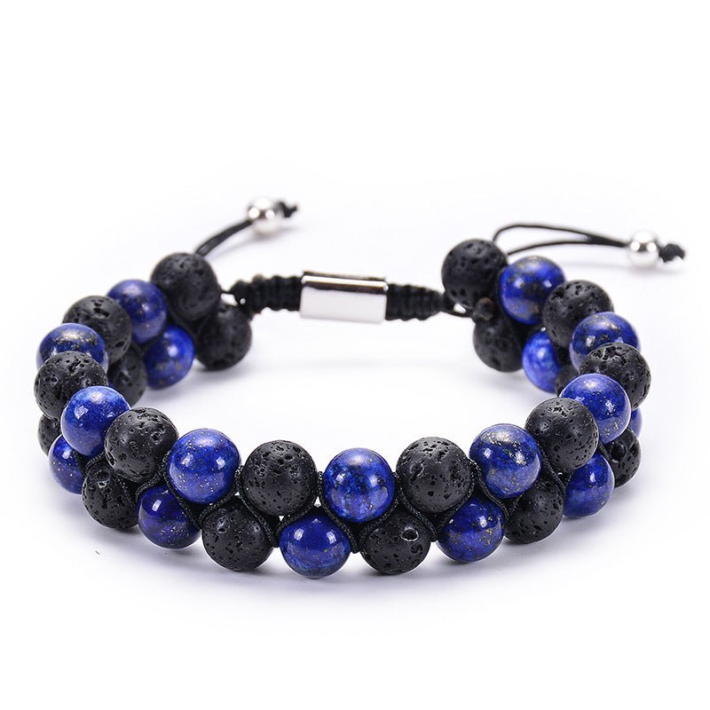 Bracelet Double Rang en Pierre Naturelle Œil de Tigre et Pierre de Lave - IVOIRART.COM