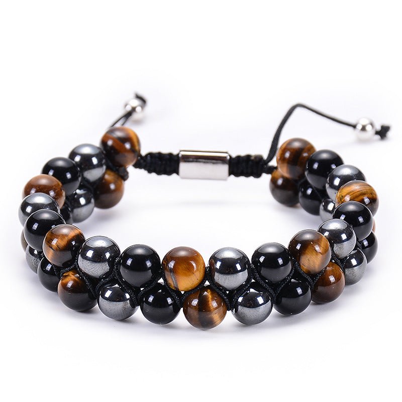 Bracelet Double Rang en Pierre Naturelle Œil de Tigre et Pierre de Lave - IVOIRART.COM