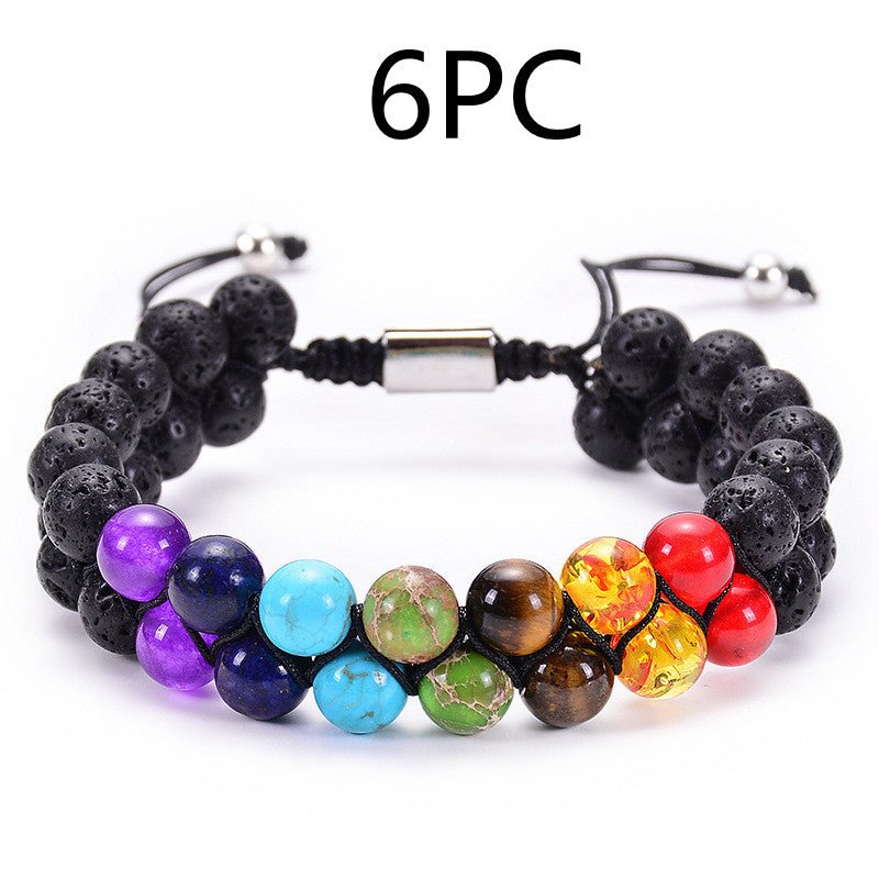 Bracelet Double Rang en Pierre Naturelle Œil de Tigre et Pierre de Lave - IVOIRART.COM