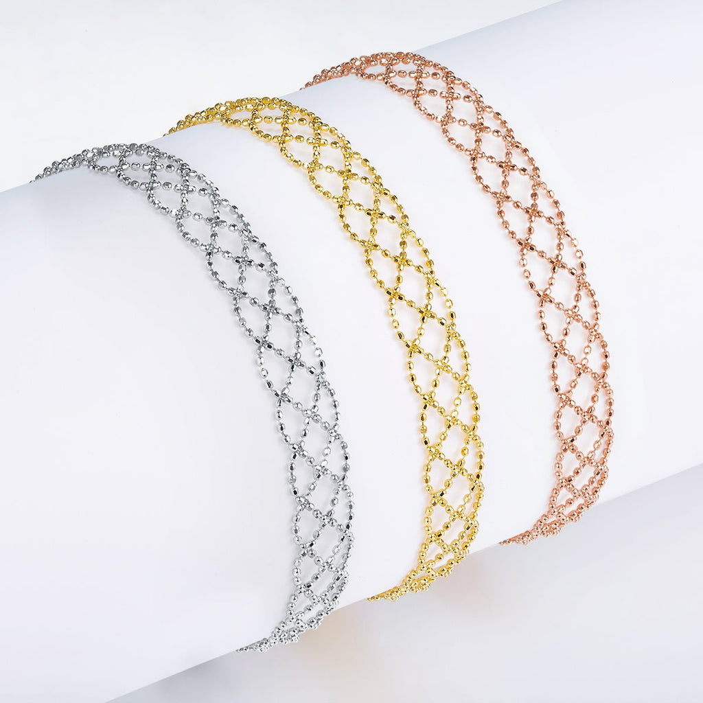 Bracelet en Argent Sterling S925 Maille Ajourée Légère 8mm Ajustable 18,5cm 3 Couleurs Coffret Cadeau - IVOIRART.COM