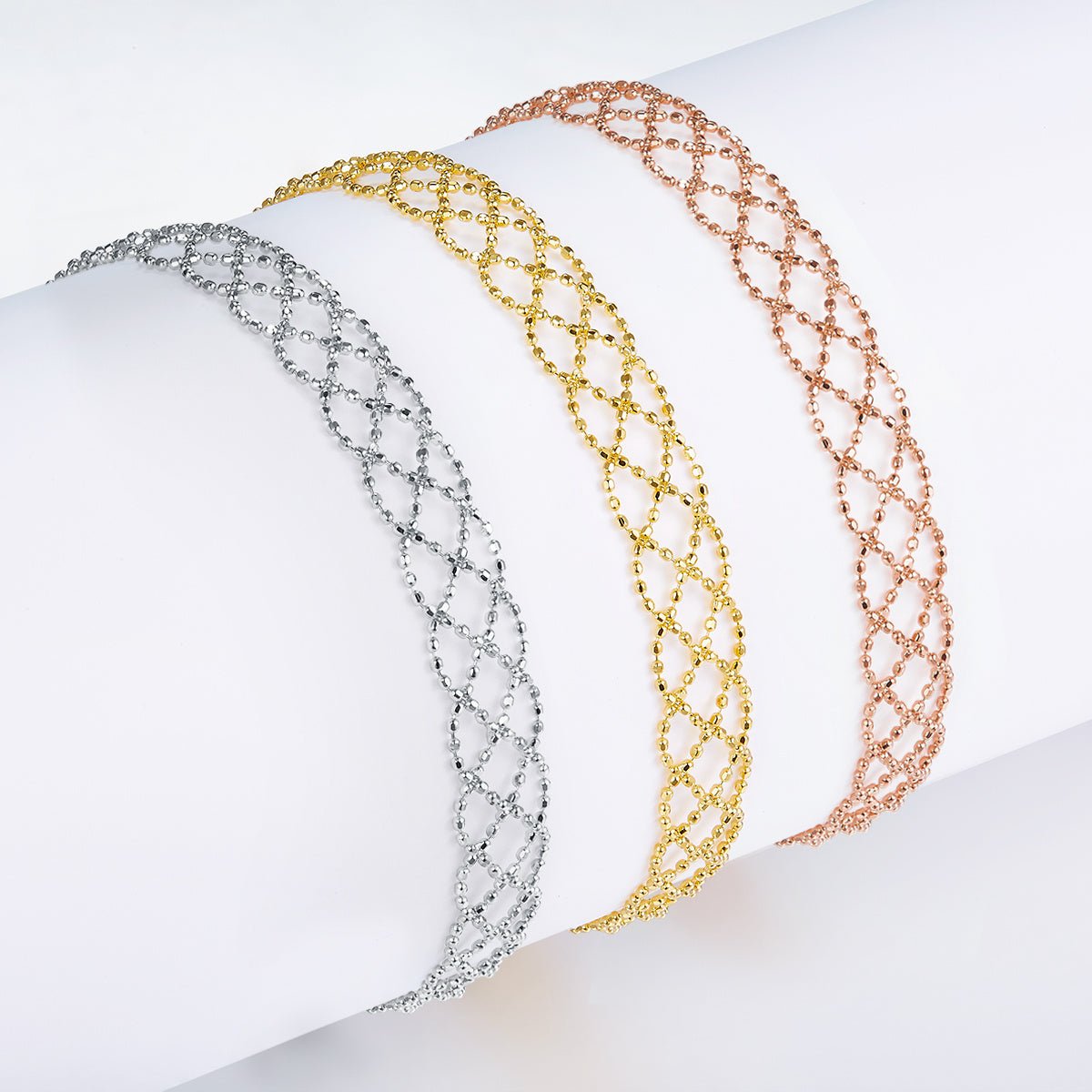 Bracelet en Argent Sterling S925 Maille Ajourée Légère 8mm Ajustable 18,5cm 3 Couleurs Coffret Cadeau - IVOIRART.COM