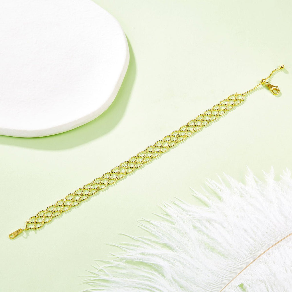 Bracelet en Argent Sterling S925 Maille Ajourée Légère 8mm Ajustable 18,5cm 3 Couleurs Coffret Cadeau - IVOIRART.COM