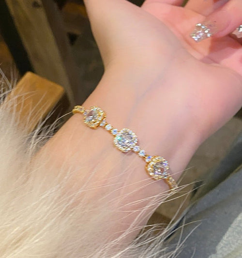 Bracelet en plaqué or 18k géométrique avec zircon, rond carré fleur élégant luxe - IVOIRART.COM