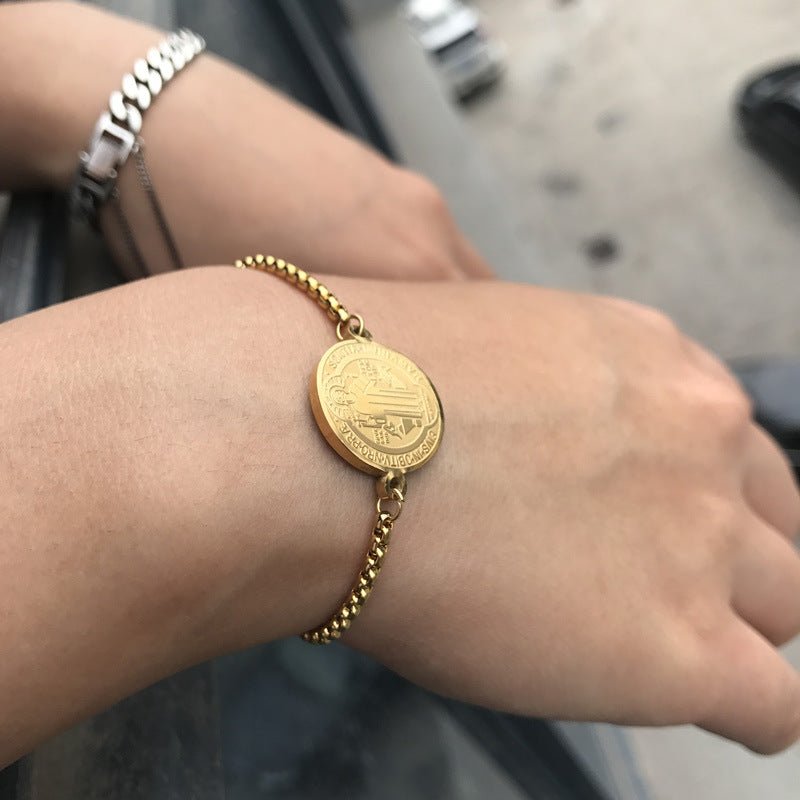 Bracelet Exorciste Catholique en Acier Inoxydable Ajustable pour Homme - IVOIRART.COM