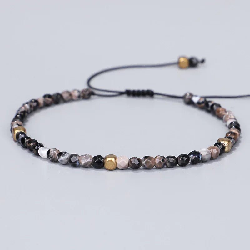 Bracelet extensible en perles naturelles de pierre tibétaine 3 mm unisexe chakra yoga - IVOIRART.COM