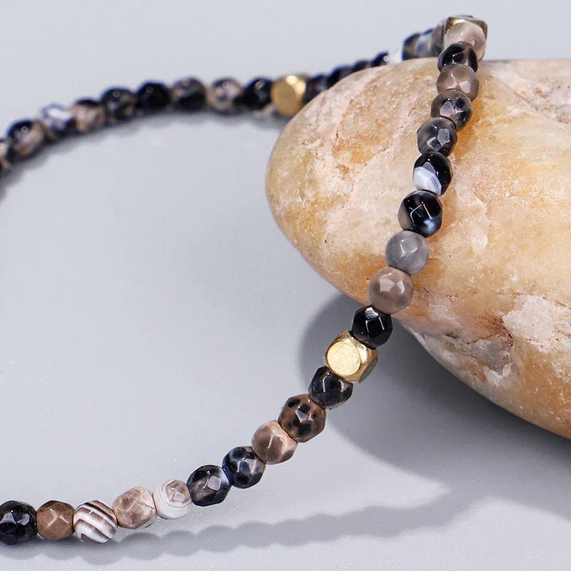 Bracelet extensible en perles naturelles de pierre tibétaine 3 mm unisexe chakra yoga - IVOIRART.COM