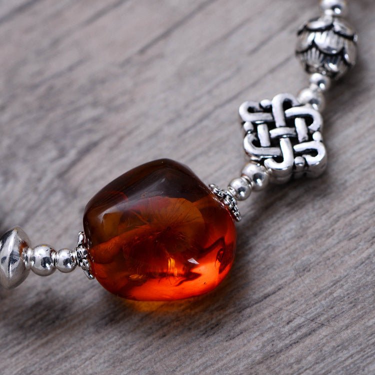 Bracelet femme argent 925 vintage ambre cire d'abeille fait main géométrique chic - IVOIRART.COM