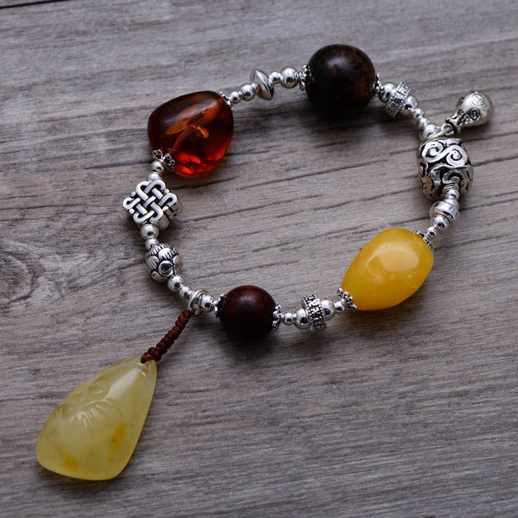 Bracelet femme argent 925 vintage ambre cire d'abeille fait main géométrique chic - IVOIRART.COM