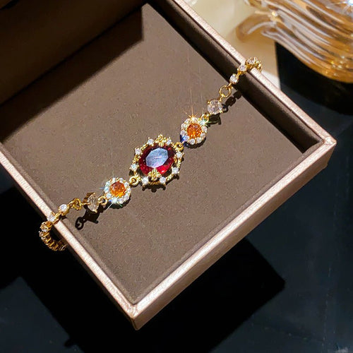 Bracelet fin réglable en plaqué or 18K avec zirconia multicolores ovales pull-out - IVOIRART.COM