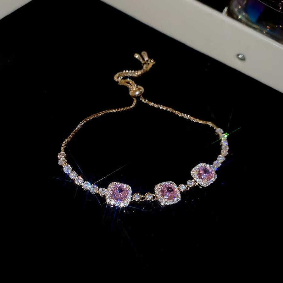 Bracelet fin réglable en plaqué or 18K avec zirconia multicolores ovales pull-out - IVOIRART.COM
