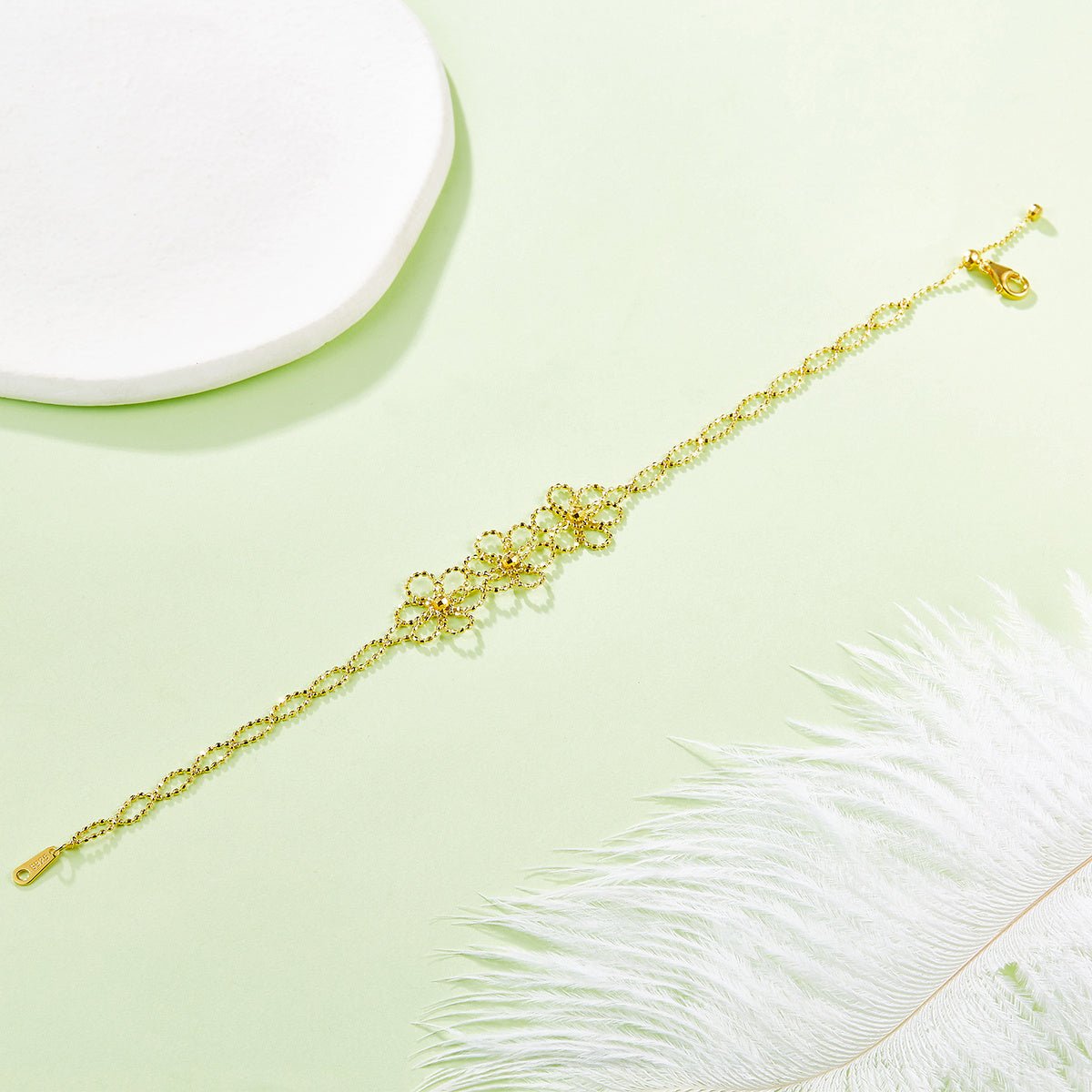 Bracelet Fleur Ajourée en Argent Sterling S925, 1,8g, 14mm, Ajustable 20cm, Plaqué Platine, 3 Couleurs, Coffret Cadeau - IVOIRART.COM