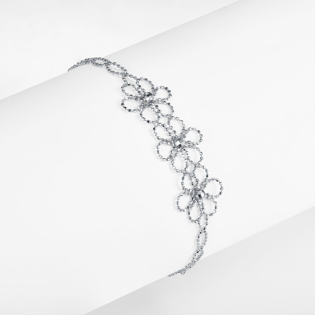 Bracelet Fleur Ajourée en Argent Sterling S925, 1,8g, 14mm, Ajustable 20cm, Plaqué Platine, 3 Couleurs, Coffret Cadeau - IVOIRART.COM