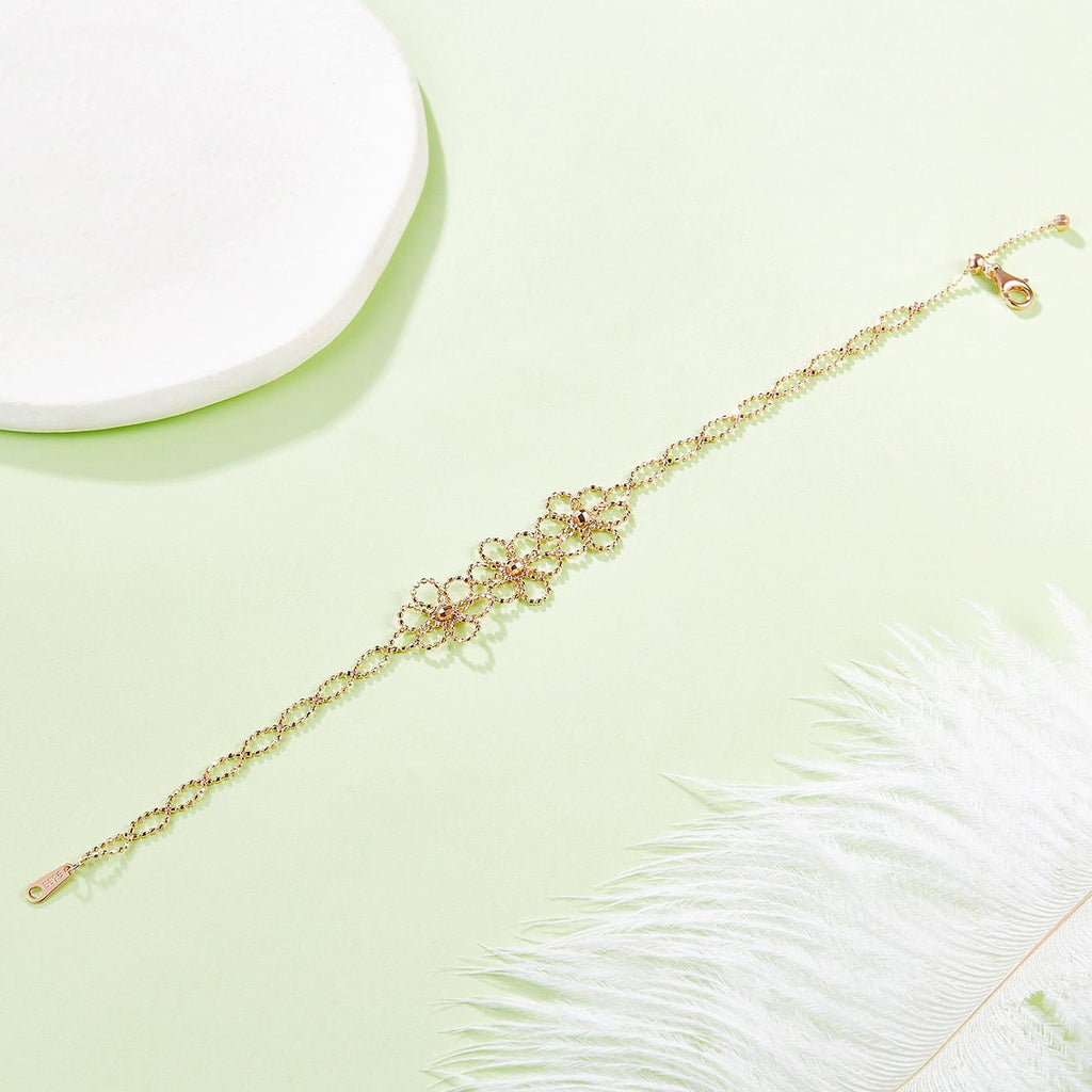 Bracelet Fleur Ajourée en Argent Sterling S925, 1,8g, 14mm, Ajustable 20cm, Plaqué Platine, 3 Couleurs, Coffret Cadeau - IVOIRART.COM