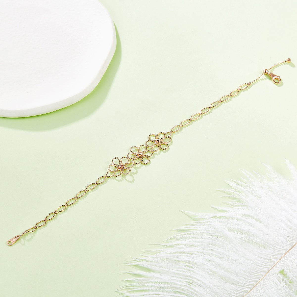 Bracelet Fleur Ajourée en Argent Sterling S925, 1,8g, 14mm, Ajustable 20cm, Plaqué Platine, 3 Couleurs, Coffret Cadeau - IVOIRART.COM