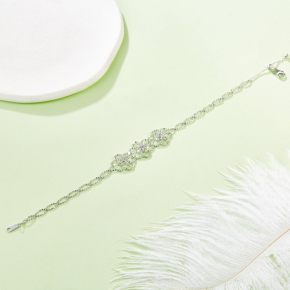 Bracelet Fleur Ajourée en Argent Sterling S925, 1,8g, 14mm, Ajustable 20cm, Plaqué Platine, 3 Couleurs, Coffret Cadeau - IVOIRART.COM