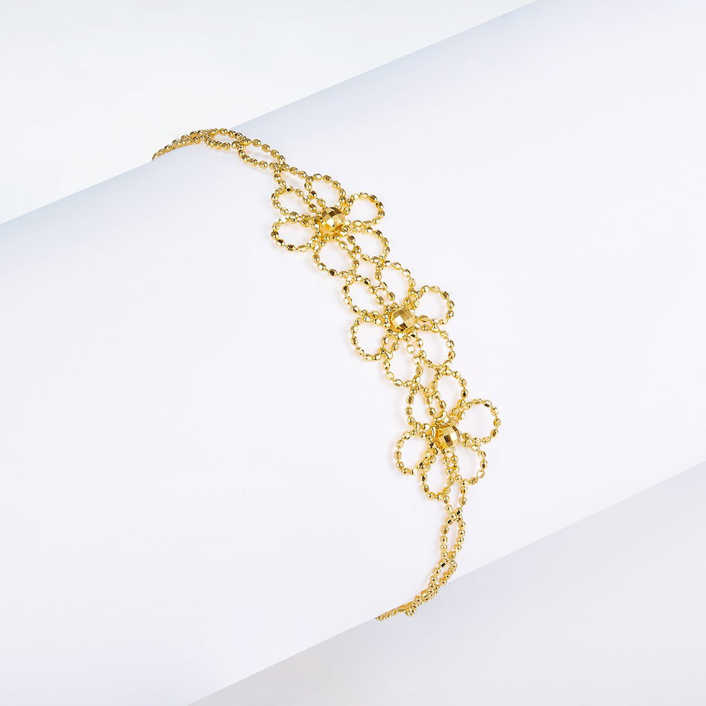 Bracelet Fleur Ajourée en Argent Sterling S925, 1,8g, 14mm, Ajustable 20cm, Plaqué Platine, 3 Couleurs, Coffret Cadeau - IVOIRART.COM