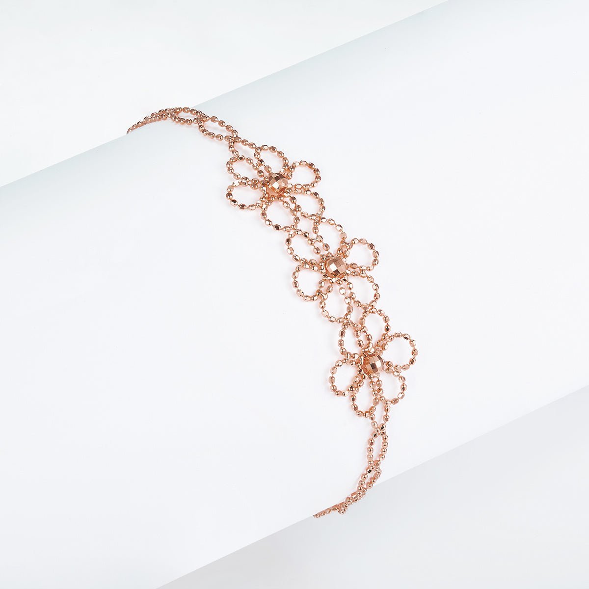 Bracelet Fleur Ajourée en Argent Sterling S925, 1,8g, 14mm, Ajustable 20cm, Plaqué Platine, 3 Couleurs, Coffret Cadeau - IVOIRART.COM