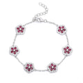 Bracelet Fleur en Argent Sterling S925, Gemmes Rouges Synthétiques, 16 cm, Plaqué Platine, Moissanite D Couleur VVS1 Certifiée GRA, Coffret Cadeau - IVOIRART.COM