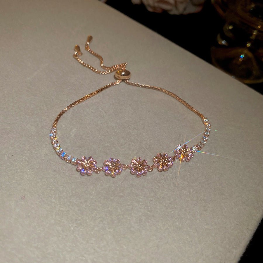 Bracelet géométrique plaqué or 18K zirconia cercle carré floral chic rétro style - IVOIRART.COM