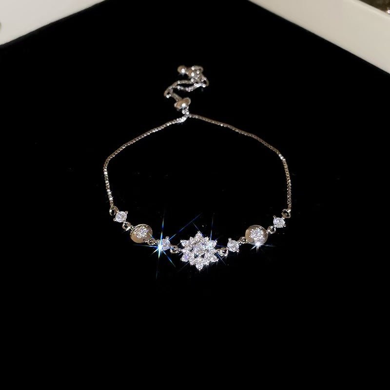 Bracelet géométrique plaqué or 18K zirconia cercle carré floral chic rétro style - IVOIRART.COM