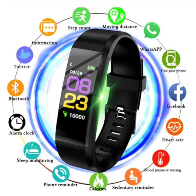Bracelet Intelligente Écran Couleur 115plus pour Suivi Activité, Fréquence Cardiaque, Pression Sanguine, Contrôle Musique à Distance - IVOIRART.COM