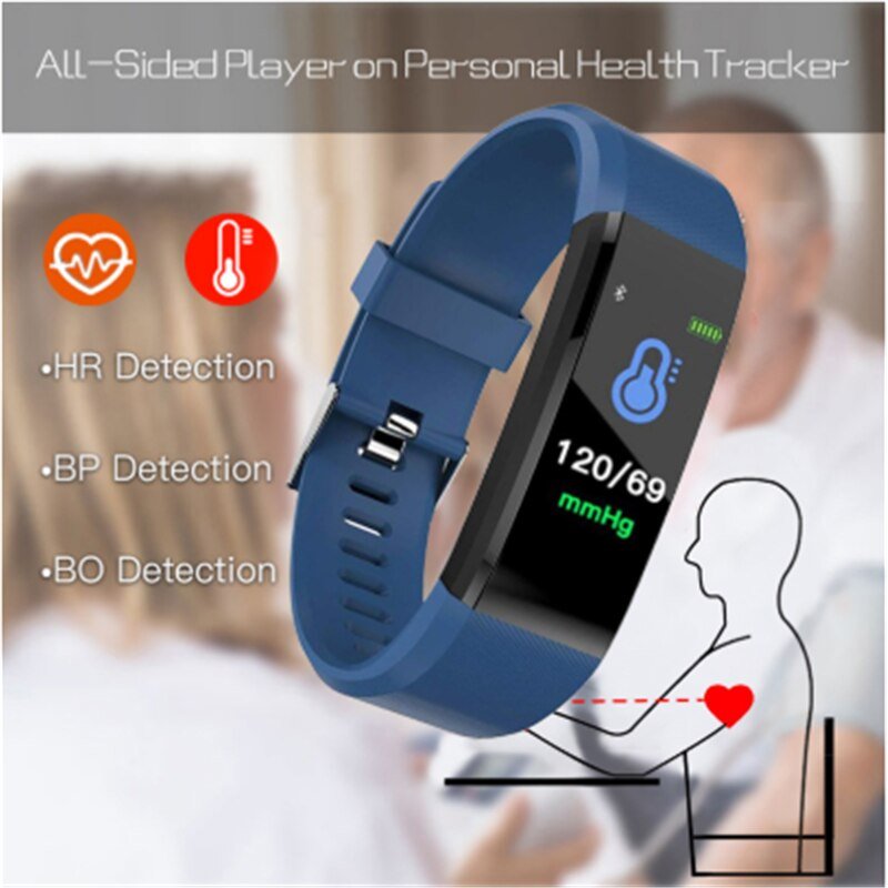 Bracelet Intelligente Écran Couleur 115plus pour Suivi Activité, Fréquence Cardiaque, Pression Sanguine, Contrôle Musique à Distance - IVOIRART.COM