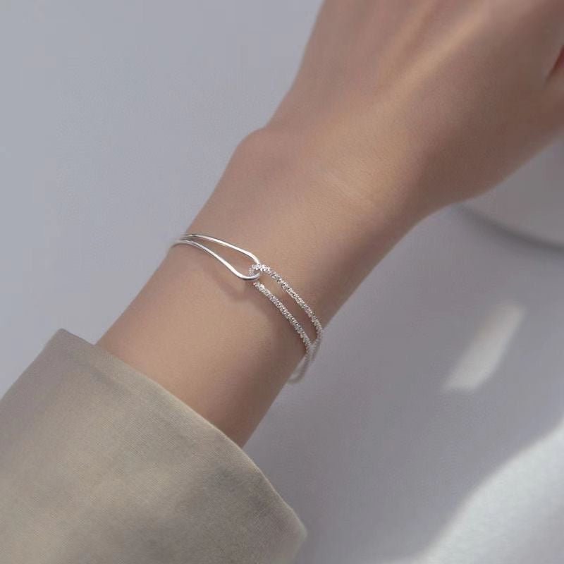 Bracelet jonc double couche et chaîne tennis en argent 999, style luxueux délicat, cadeau parfait d'anniversaire - IVOIRART.COM